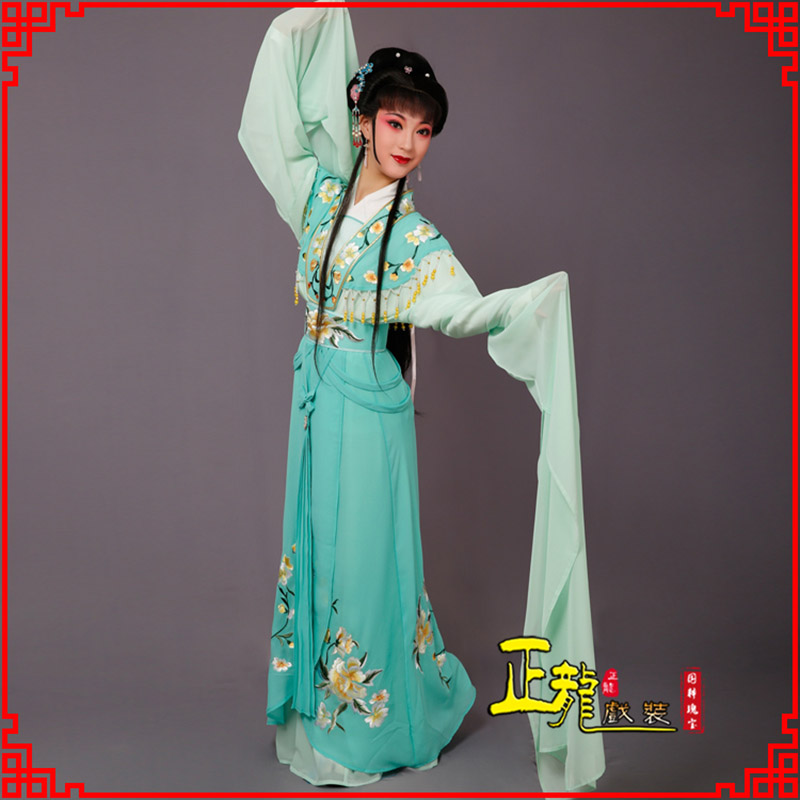 金东青衣水袖戏服演出服 云肩花旦衣